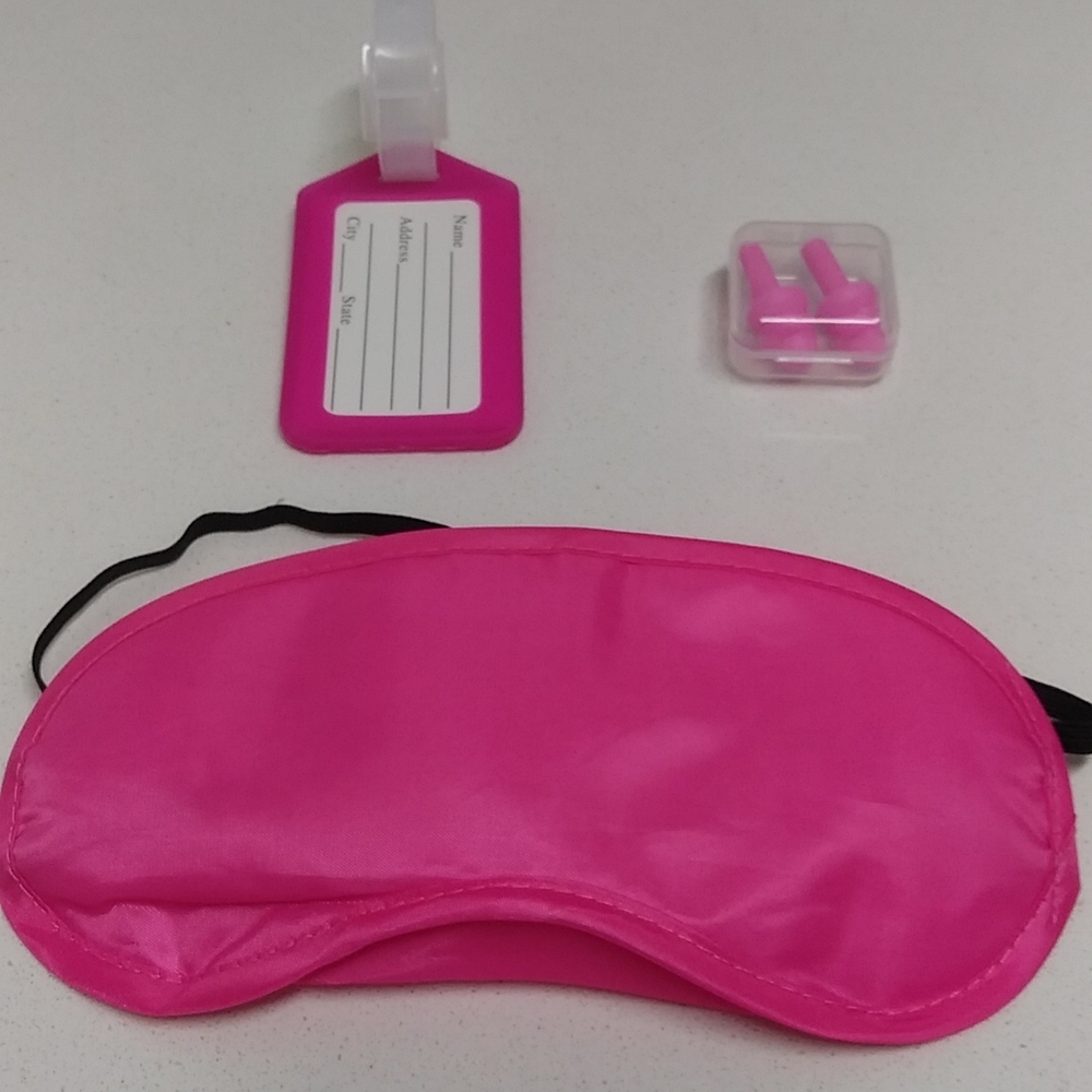 Bundle 3 Travel Items; Eye Cover Sleep Mask+Ear Plugs for Sleeping +Luggage Tag,
